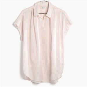 Madewell Central Shirt Lismore Stripe Short Sleeve White Red Oversized Small